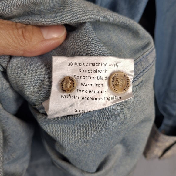 Steel Jelly London Mens Small Shirt Long Sleeve Button Down Chambray Flip Cuff - Picture 9 of 13